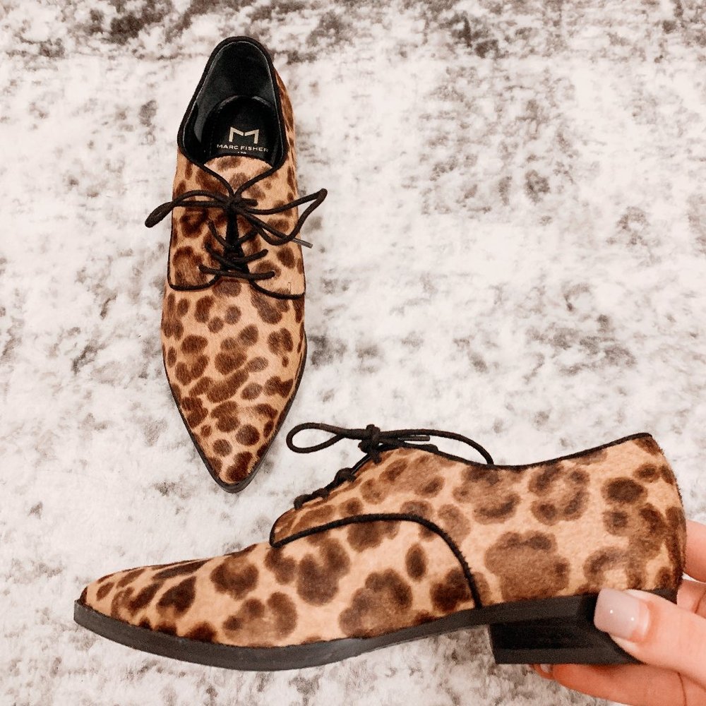 MARC FISHER LEOPARD POINTED TOE OXFORD